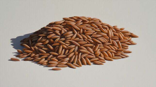 Pile of brown cumin seeds on a light background showcasing their texture and shape
