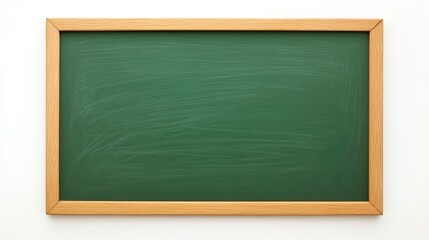Simple Blank Green Chalkboard With Wooden Frame Against White Background