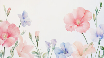 watercolor botanical Lisianthus flowers texture template background.Elegant wedding invitation card background . Minimal hand painted Design for wedding or Valentine's Day