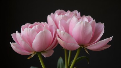 Obraz premium Pink Peony Flowers Blooming in Dark Background, Close-up Floral Arrangement, Fresh Spring Blossom