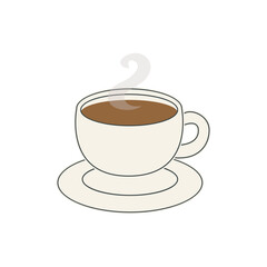 Black coffee in cup with steam in flat design. Hot aroma morning beverage. Vector illustration isolated.