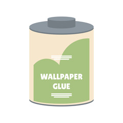 Wallpaper glue in big can in flat design. Liquid sticky material for work. Vector illustration isolated.