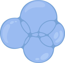 Four blue soap bubbles fused together with reflective surfaces, forming a merged structure.