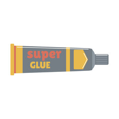Super glue in tube in flat design. Sticky adhesive gel in package for craft. Vector illustration isolated.