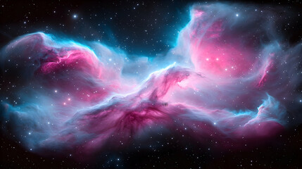Stunning Cosmic Nebula: Pink and Blue Celestial Clouds in Dark Space