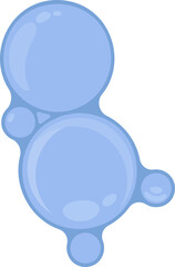 Two large soap bubbles combined with three smaller ones, all showing fluid and reflective qualities.