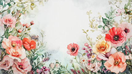 watercolor botanical Lisianthus flowers texture template background.Elegant wedding invitation card background . Minimal hand painted Design for wedding or Valentine's Day