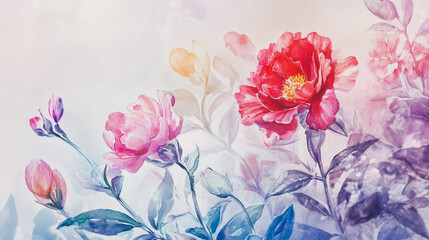 watercolor botanical Lisianthus flowers texture template background.Elegant wedding invitation card background . Minimal hand painted Design for wedding or Valentine's Day
