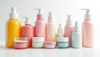 Various cosmetic containers on white background, health, tube, advertising