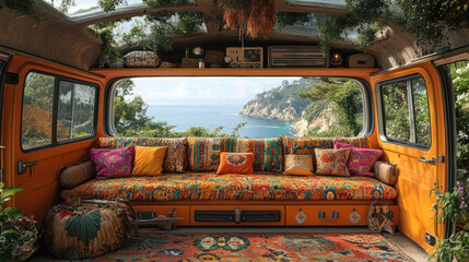 Cozy Converted Bus Interior Scenic View