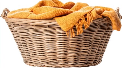 Obraz premium Wicker laundry basket with orange blanket