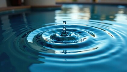 Rippling water surface, concentric circles from a dropped object, calm, clean