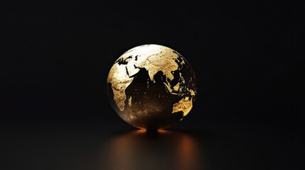 Fototapeta premium Illuminated golden globe, dark background, global connectivity concept