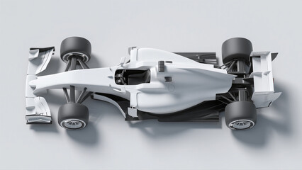 white formula 1 car top view on white background.