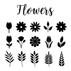 Simple Black Silhouette Flower Icons Collection
