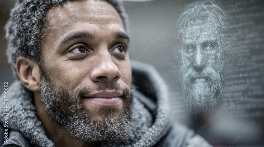 Poster student engages with ai avatar in quiet study space, exploring ancient languages and cultural contex