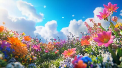 Dreamlike Landscape with a Mystical Garden have Vibrant Flowers and Glowing Nature meadow scenery. 