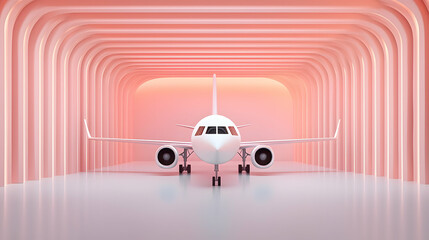 Fototapeta premium White Private Jet in a Pink Geometric Hangar