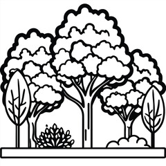 Flat Vector Side View of Green Trees and Bushy Plants Designed for Landscaping Diagrams Eco-Friendly Architecture and Sectional Illustrations, Flat Green Trees Vector, Bushy Plants Side View,  

