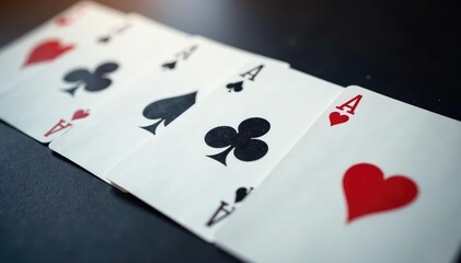 Obraz premium Playing cards arranged in a neat ace high sequence , royalty, hearts, gambling