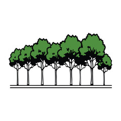 Obraz premium Minimalist Side View Vector of Watercolor Green Tree Line for Eco-Friendly Architectural Renderings Landscaping Blueprints and Environmental Illustrations, Watercolor Tree Line Vector, Minimalist 