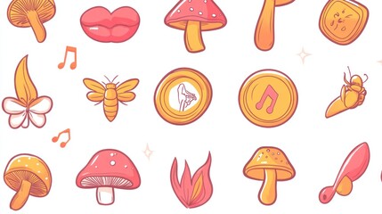 Cute whimsical forest elements pattern; nature, music, and fantasy design for website or app