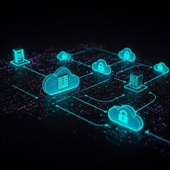 Secure Data Paths Multi-Cloud System Floating Server Icons