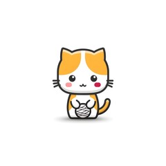 Obraz premium A cute cartoon cat with orange and white fur, holding a ball of yarn. This adorable character embodies playful energy and charm, perfect for pet-related designs or illustrations.