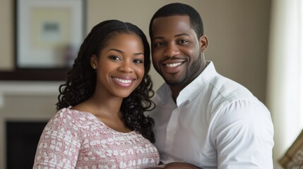 Obraz premium Happy couple expecting baby looking into each eyes