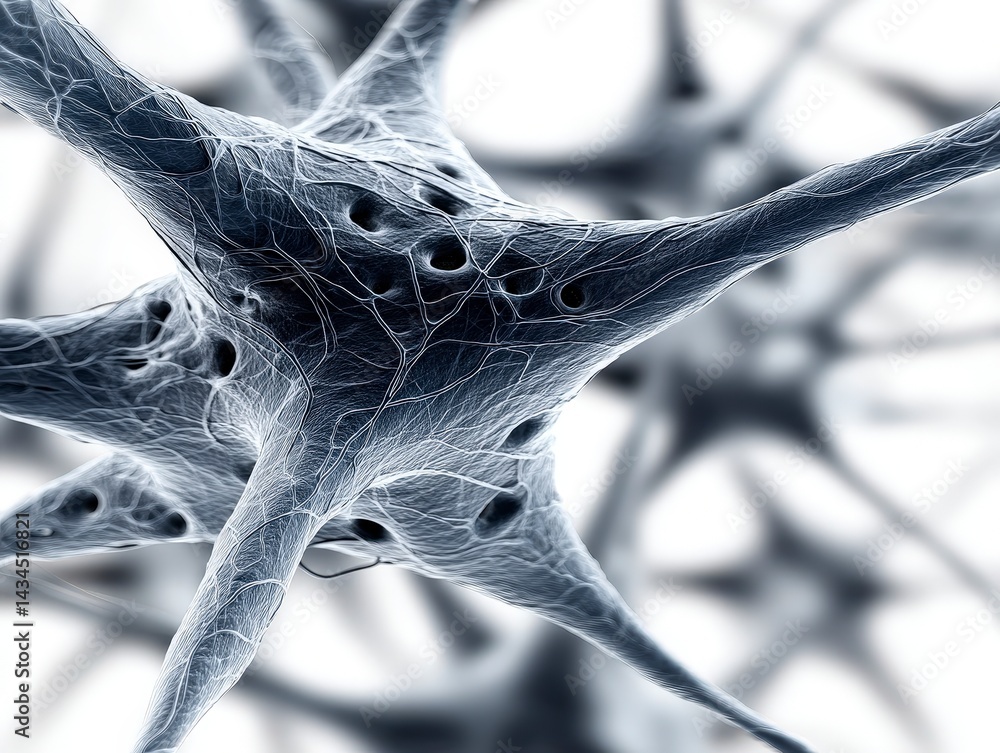 Poster close-up view of a 3d neuron showcasing its intricate structure and connections.