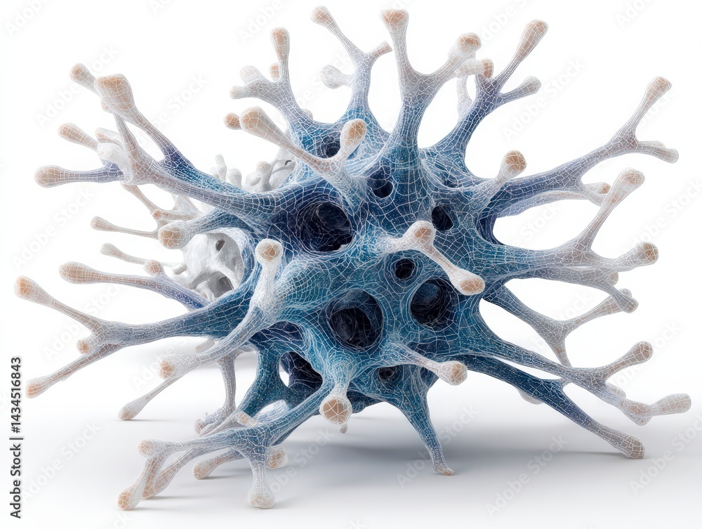 Poster abstract 3d representation of a cell-like structure with intricate branching details.