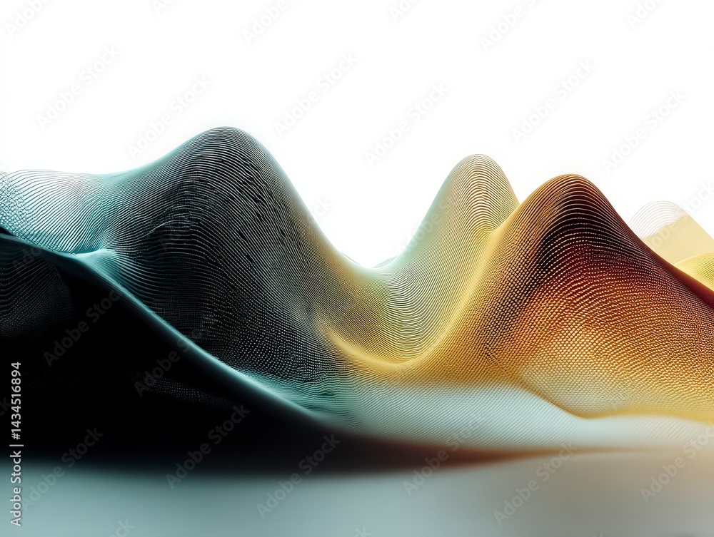 Poster abstract digital landscape with textured ai waves pattern in soft colors and gradients.