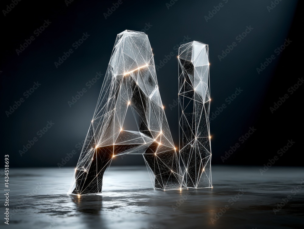 Poster 3d wireframe representation of the letters 