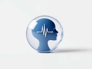 Fototapeta premium Blue silhouette of a head with a heartbeat line symbolizing mental health and wellness.