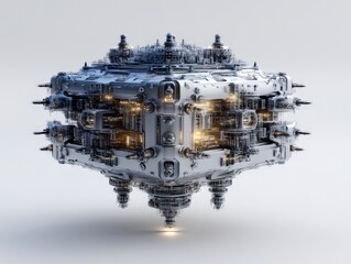 Futuristic metallic structure with intricate details and glowing elements.