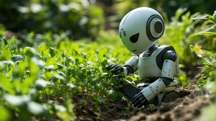 Hightech robot caring hydroponic crops