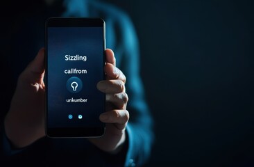 A person holds a smartphone displaying an incoming call from an unknown number