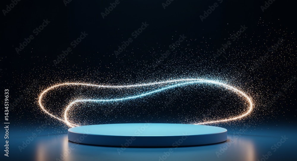 Poster abstract blue platform with glowing lines - elegant blue platform with glowing light trails, ideal f
