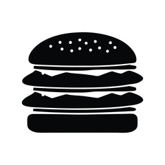 Classic Hamburger Silhouette with Sesame Seed Bun, Layered Fillings, Fast Food Symbol, Black and White Icon, Restaurant and Culinary Hamburger Silhouette Concept Illustration. 