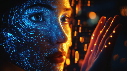 The Future of Intelligence &ndash; Abstract Human Face Interwoven with Algorithms