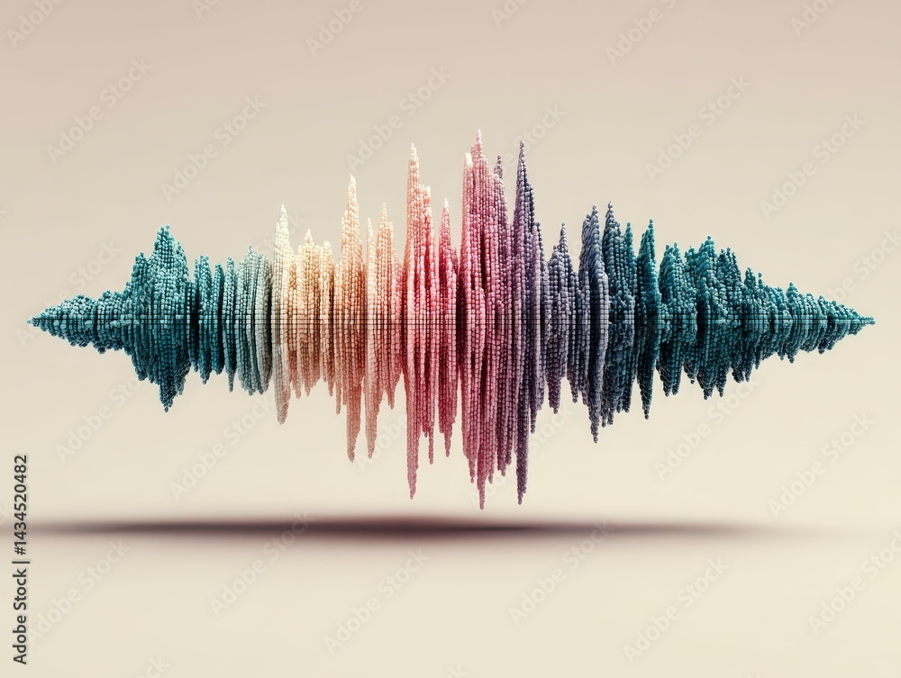 Poster abstract sound voice waveform visualization illustration with varying amplitude and frequency on a n