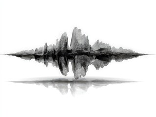 Abstract sound voice waveform visualization resembling mountainous landscapes reflected on water.