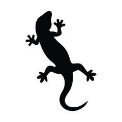 Black Lizard Silhouette with Curved Tail, Five-Toed Feet, Elongated Body, Reptile Symbol on Plain Background, Wildlife Representation. Black Lizard Silhouette isolated on white background.