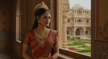 Fototapeta premium Celebrating Sita Navami: An embodiment of grace in royal attire.