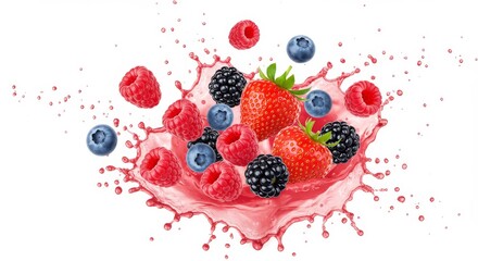 Berry Splash: Freshness and Energy - Juicy berries bursting with flavor and energy. Represents health, vitality, refreshment, sweetness, and natural goodness
