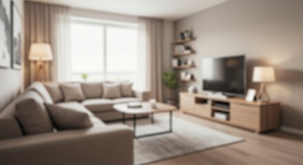Fototapeta premium Blurred Interior Living Room Design - Modern living room, cozy comfort, home interior, relaxation space, furniture design