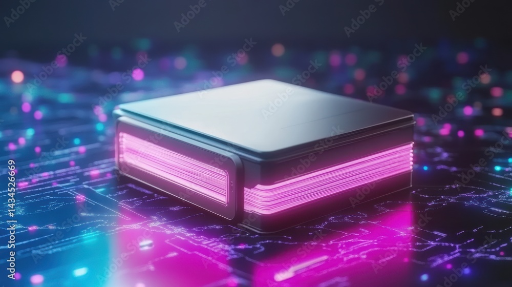 Aufkleber futuristic data storage device with neon lights on digital circuit background