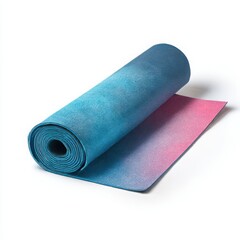 Rolled yoga mat in gradient color on white background