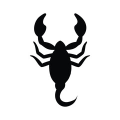 Black Scorpion Silhouette on White Background, Isolated Arachnid Illustration, Venomous Tail Curve, Strong Pincers, Dangerous Wildlife Symbol, Iconic Desert Predator Representation