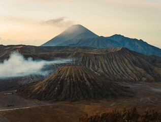 Panorama of Mount Bromo with Semeru Volcano in the Background
